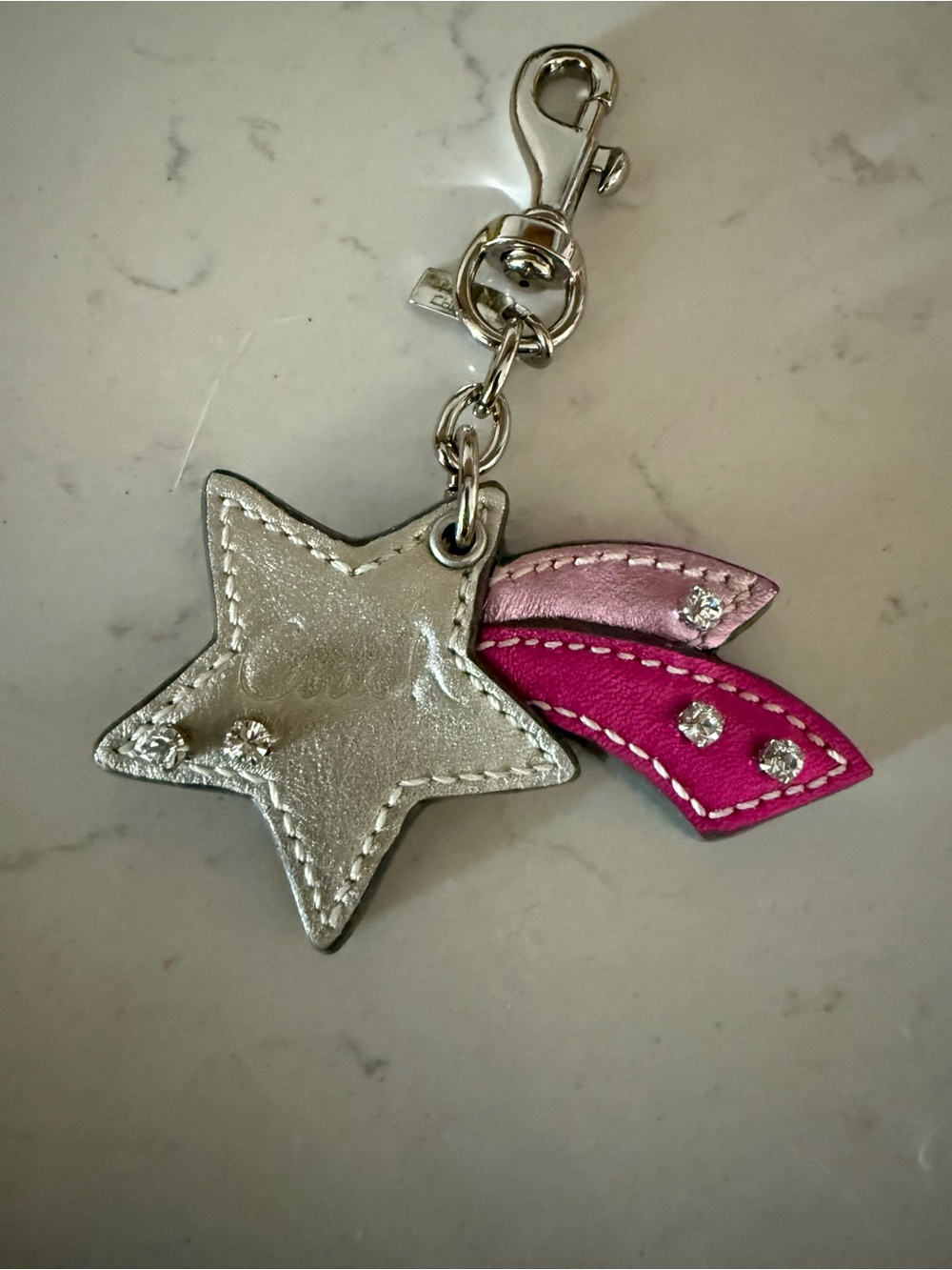 Coach Y2K Silver Star & Pink Shooting-Tail Keychain Charm